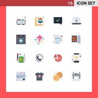 Flat Color Pack of 16 Universal Symbols of kite wardrobe speech interior badge Editable Pack of Creative Vector Design Elements