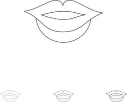 Lips Girl Bold and thin black line icon set vector