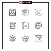 Outline Pack of 9 Universal Symbols of education party call night gift Editable Vector Design Elements