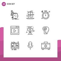 Group of 9 Modern Outlines Set for beach media page juice media interface Editable Vector Design Elements