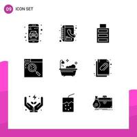 Set of 9 Modern UI Icons Symbols Signs for attached document clean full bathroom search Editable Vector Design Elements