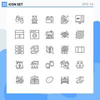 25 User Interface Line Pack of modern Signs and Symbols of coding cd calendar study books Editable Vector Design Elements