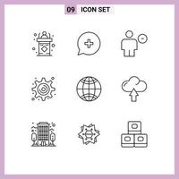 Set of 9 Commercial Outlines pack for global gear plus cogwheel human Editable Vector Design Elements