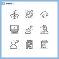 Modern Set of 9 Outlines and symbols such as pc device user monitor technology Editable Vector Design Elements