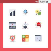 Modern Set of 9 Flat Colors and symbols such as startup rocket euro launch interface Editable Vector Design Elements