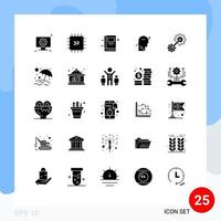 User Interface Pack of 25 Basic Solid Glyphs of cogs knowledge hardware human arrow Editable Vector Design Elements