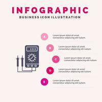 voltímetro amperio vatio probador digital icono sólido infografía 5 pasos presentación antecedentes vector