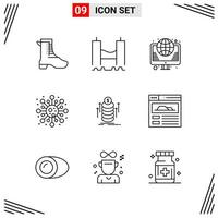 9 Icons Line Style Grid Based Creative Outline Symbols for Website Design Simple Line Icon Signs Isolated on White Background 9 Icon Set Creative Black Icon vector background