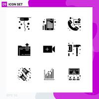 User Interface Pack of 9 Basic Solid Glyphs of ui video contact storage dacoment Editable Vector Design Elements