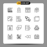 Pack of 16 creative Outlines of shop management pin filtering business Editable Vector Design Elements