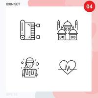 Modern Set of 4 Filledline Flat Colors and symbols such as islam pray prayer masjid female engineer Editable Vector Design Elements