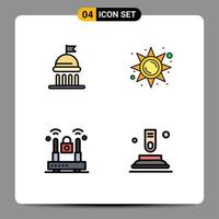4 Thematic Vector Filledline Flat Colors and Editable Symbols of campaign internet vote sun protection Editable Vector Design Elements