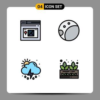conjunto de pictogramas de 4 colores planos de línea de llenado simple del sitio web meteorológico en Internet elementos de diseño vectorial editables para cultivador de nubes vector