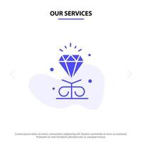 nuestros servicios plantilla de tarjeta web de icono de glifo sólido de boda de corazón de amor de diamante vector