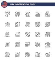 conjunto de 25 iconos del día de los ee.uu. símbolos americanos signos del día de la independencia para la bolsa independencia flor independencia tambor elementos editables del diseño del vector del día de los ee.uu.