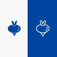 comida nabo vegetal primavera línea y glifo icono sólido línea de bandera azul y glifo icono sólido bandera azul vector