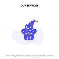 Our Services Cake Cup Food Easter Carrot Solid Glyph Icon Web card Template vector