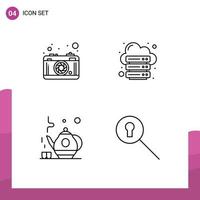 4 User Interface Line Pack of modern Signs and Symbols of camera tea picture internet green tea Editable Vector Design Elements