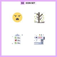 User Interface Pack of 4 Basic Flat Icons of emoji check list feeling garden shopping Editable Vector Design Elements