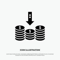 Coins Cash Money Down Arrow solid Glyph Icon vector