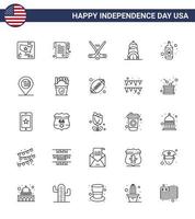 Modern Set of 25 Lines and symbols on USA Independence Day such as american bottle ice sport alcohol building Editable USA Day Vector Design Elements