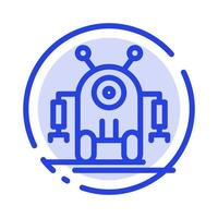 icono de línea de línea punteada azul de tecnología de robot robótico humano vector