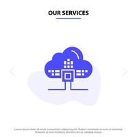 Our Services Based Data Cloud Science Solid Glyph Icon Web card Template vector