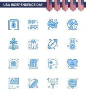 Happy Independence Day 16 Blues Icon Pack for Web and Print cross usa party sports backetball Editable USA Day Vector Design Elements