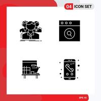 Pack of 4 Modern Solid Glyphs Signs and Symbols for Web Print Media such as group desk team mac table Editable Vector Design Elements