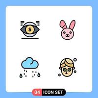 4 User Interface Filledline Flat Color Pack of modern Signs and Symbols of eye snow finance easter rain Editable Vector Design Elements