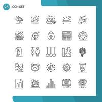 Vector Pack of 25 Outline Symbols Line Style Icon Set on White Background for Web and Mobile