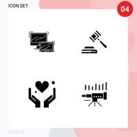 Group of 4 Solid Glyphs Signs and Symbols for computer heart macbook hammer motivation Editable Vector Design Elements