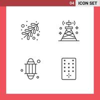 Editable Vector Line Pack of 4 Simple Filledline Flat Colors of fire lantern communications technology ramadan Editable Vector Design Elements