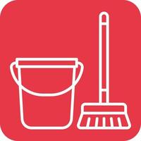 Broom and Bucket Line Round Corner Background Icons vector