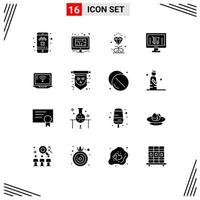 Modern Set of 16 Solid Glyphs and symbols such as laptop ecommerce plan computer wedding Editable Vector Design Elements