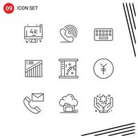 Group of 9 Outlines Signs and Symbols for sales analytics signals graph key Editable Vector Design Elements