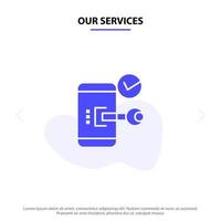 Our Services Key Lock Mobile Open Phone Security Solid Glyph Icon Web card Template vector