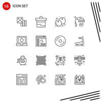 Set of 16 Modern UI Icons Symbols Signs for book security cranberry laptop clean Editable Vector Design Elements