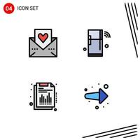 Pack of 4 creative Filledline Flat Colors of heart wifi mail iot financial Editable Vector Design Elements