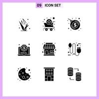 Solid Glyph Pack of 9 Universal Symbols of business shop bomb explosion building laptop Editable Vector Design Elements