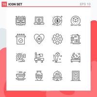 Modern Set of 16 Outlines Pictograph of setup product accounting deliver packages Editable Vector Design Elements