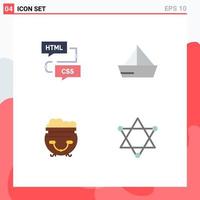 Pack of 4 creative Flat Icons of coding yacht flowchart sail pot Editable Vector Design Elements