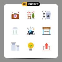 Group of 9 Flat Colors Signs and Symbols for bathroom institute box column bank Editable Vector Design Elements