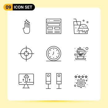 9 Thematic Vector Outlines and Editable Symbols of clock alarm user target aim Editable Vector Design Elements