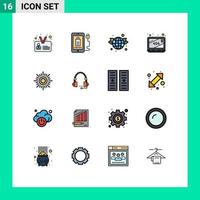 Universal Icon Symbols Group of 16 Modern Flat Color Filled Lines of weather sun earth website error Editable Creative Vector Design Elements