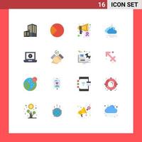 Set of 16 Vector Flat Colors on Grid for laptop moon speaker windy weather Editable Pack of Creative Vector Design Elements