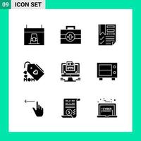 Pack of 9 Solid Style Icon Set Glyph Symbols for print Creative Signs Isolated on White Background 9 Icon Set Creative Black Icon vector background