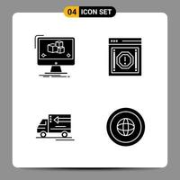 4 Black Icon Pack Glyph Symbols Signs for Responsive designs on white background 4 Icons Set Creative Black Icon vector background