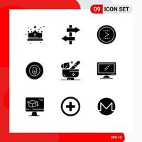 Pack of 9 creative Solid Glyphs of relaxation sport circle game ball Editable Vector Design Elements