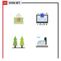 Set of 4 Vector Flat Icons on Grid for money nature transfer system tree Editable Vector Design Elements
